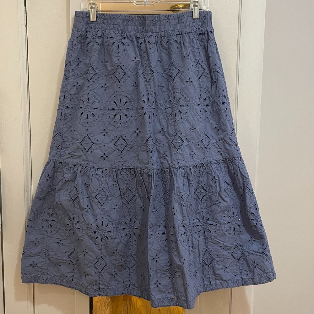 Gap Eyelet Cotton Midi Skirt Periwinkle Blue